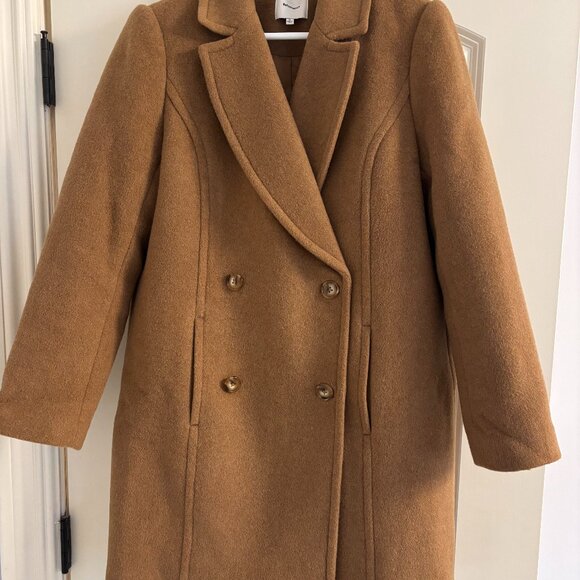 Reformation Kai Double-Breasted Wool-Blend Coat in Khaki - Picture 2 of 4